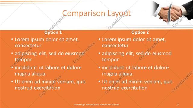 Comparison presentation slide layout