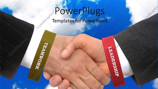  Presentation with success business - Two business men wearing red and green handbands having a handshake?