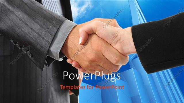 Presentation with shaking hands - Two business partners shaking hands with arrow rising high towards sky