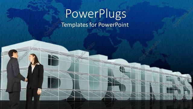  Presentation with shaking hands - Two business people shaking hands with a text that spells out the word 