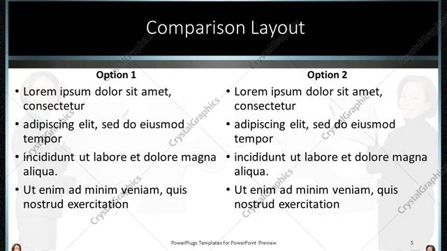 Comparison presentation slide layout