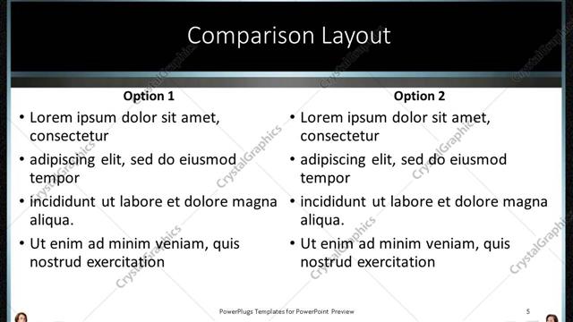 Comparison presentation slide layout