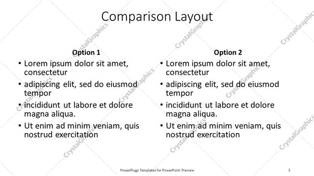 Comparison presentation slide layout