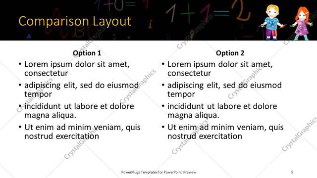 Comparison presentation slide layout