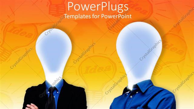  Presentation with orange colored - Two characters with bulb heads on an orange colored background