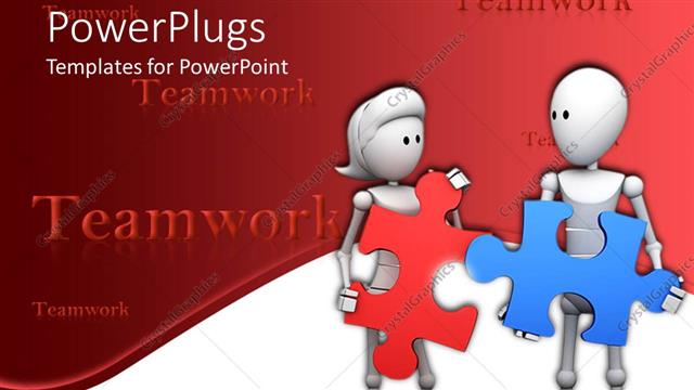  Presentation with red puzzle - Two characters holding a blue and red puzzle piece