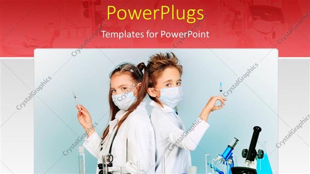  Presentation with science - Two children making science experiments with equipments and chemicals in a laboratory