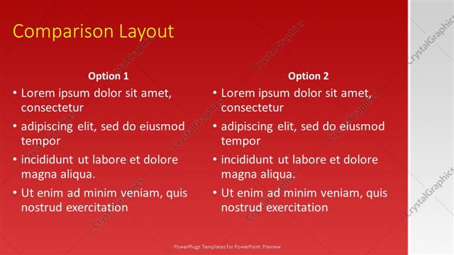 Comparison presentation slide layout