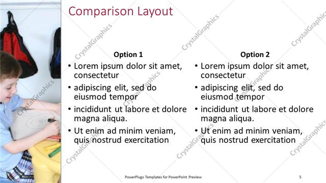 Comparison presentation slide layout