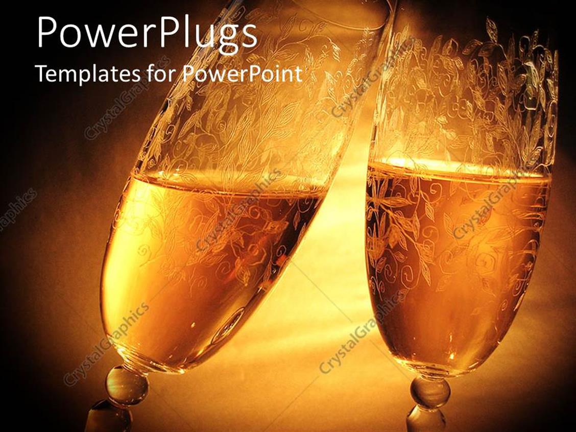 PowerPoint Template Two clinking wine glasses on golden background (31379)