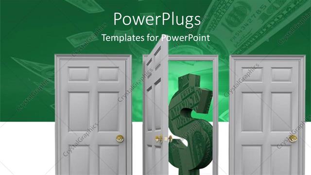  Presentation with closed - Two closed and one open door with green 3D dollar symbol on other side