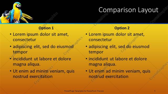 Comparison presentation slide layout