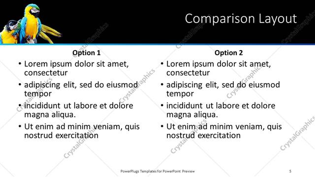 Comparison presentation slide layout