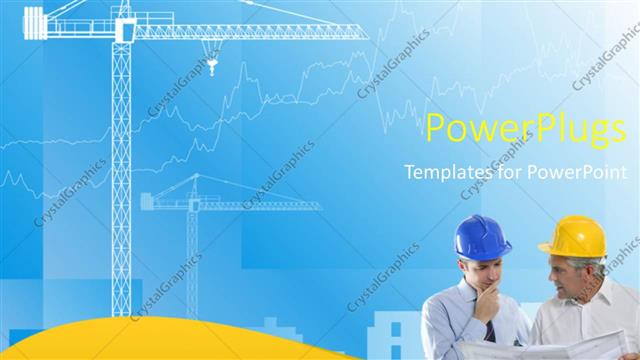  Presentation with industry - Two construction workers with bluish background and a machine