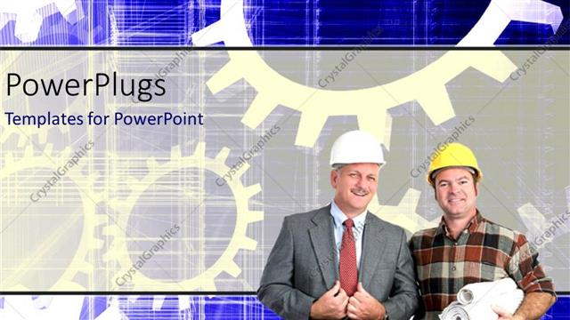  Presentation with gears - Two construction workers with gears in the background