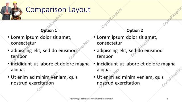 Comparison presentation slide layout