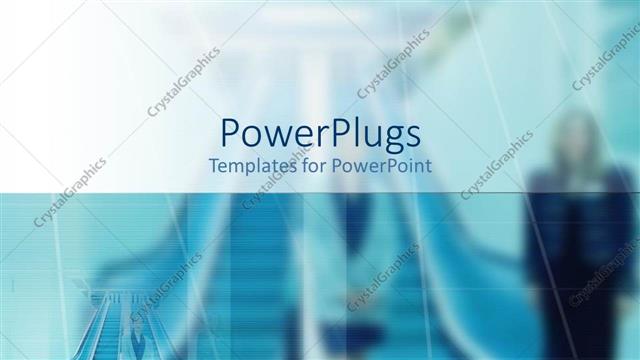  Presentation with corporate - Two corporate ladies standing on a blurry blue background