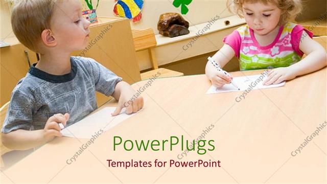  Presentation with education cute - Two cute little kids on a learning table writing