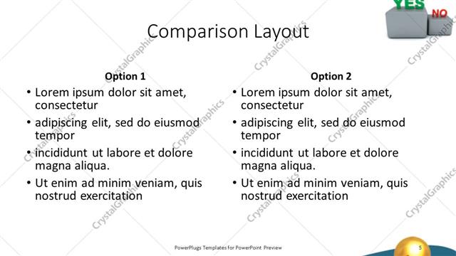 Comparison presentation slide layout