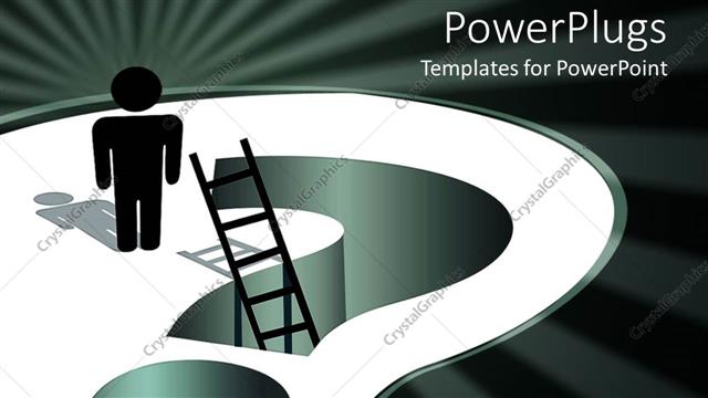  Presentation with climbing - Two dimensional man climbing ladder over question mark sign