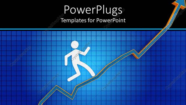  Presentation with financial - Two dimensional man?running up arrow on financial chart