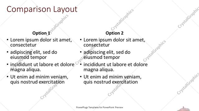 Comparison presentation slide layout