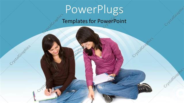  Presentation with study - Two female students forming a study group and reading