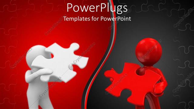  Presentation with holding puzzle pieces - Two figures holding two pieces of the puzzle