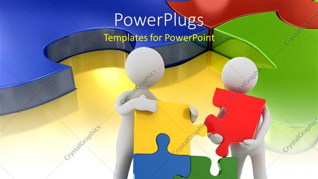  Presentation with decision - Two figures joining the puzzle pieces