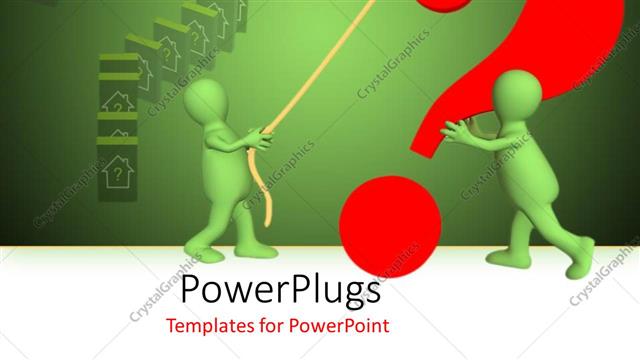  Presentation with question - Two figures trying to pull a question mark