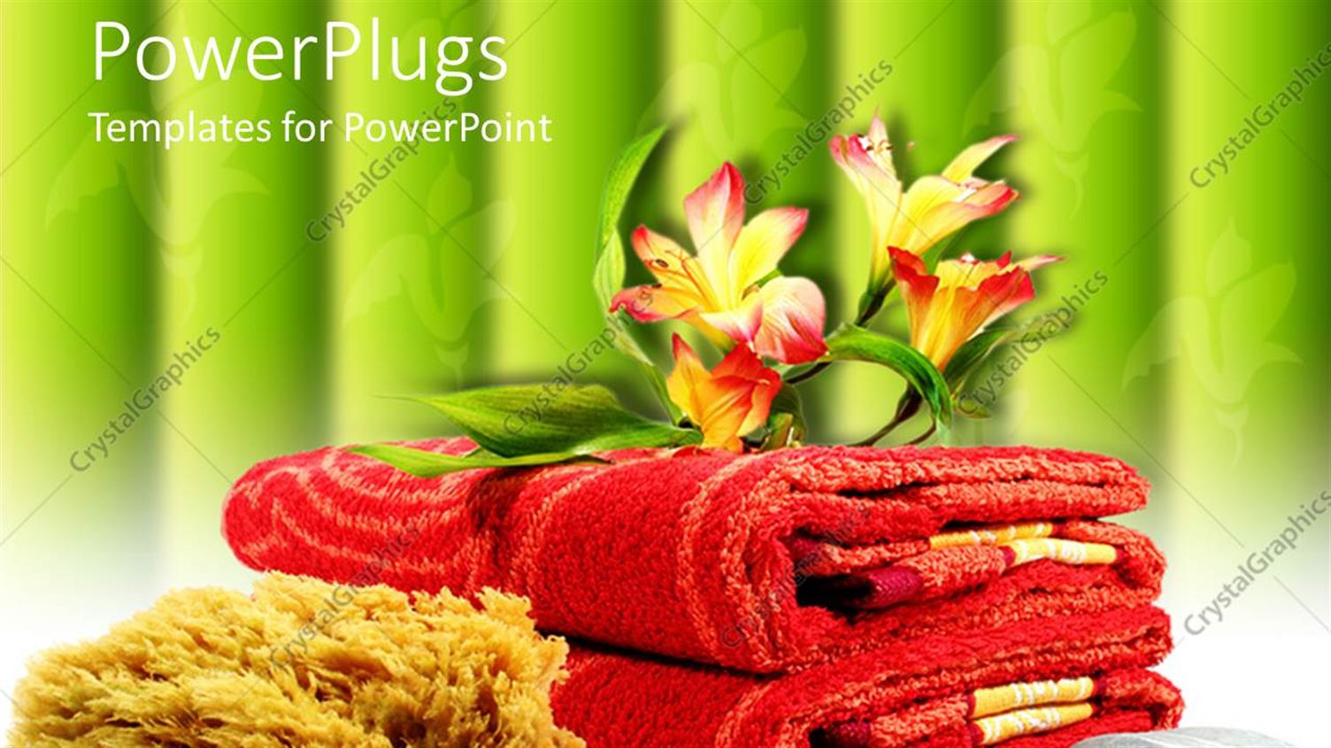 Featuring Two Folded Red Towels with Flowers and some Pebbles