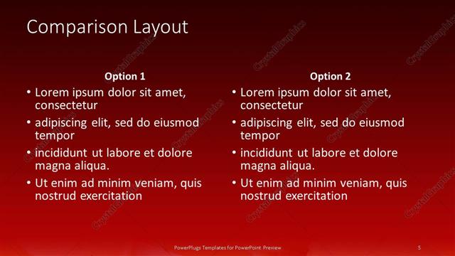 Comparison presentation slide layout