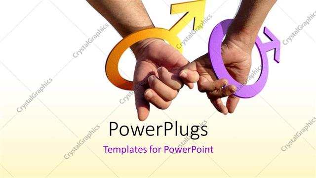  Presentation with hands holding - Two gay men holding hands with male symbol as bracelets