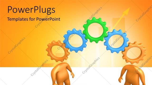  Presentation with thinking - Two gears with a number of gears and yellowish background