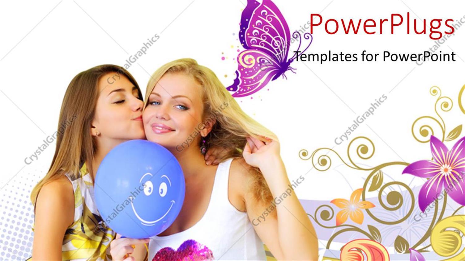 Featuring Two Girls with One Kissing the other and Flowers in the Background