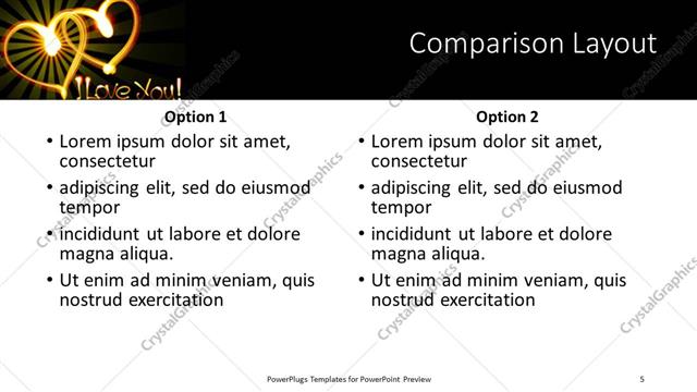 Comparison presentation slide layout