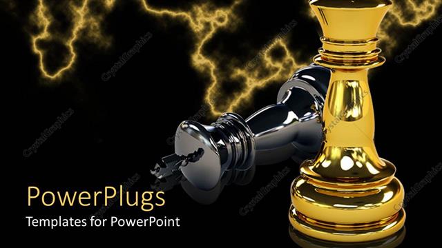  Presentation with chess - Two gold and black colored chess pieces with the gold winning