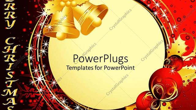  Presentation with gold balloons - Two gold christmas bells with balloons and red background