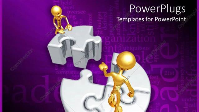  Presentation with leadership - Two gold colored characters standing on a circular puzzle