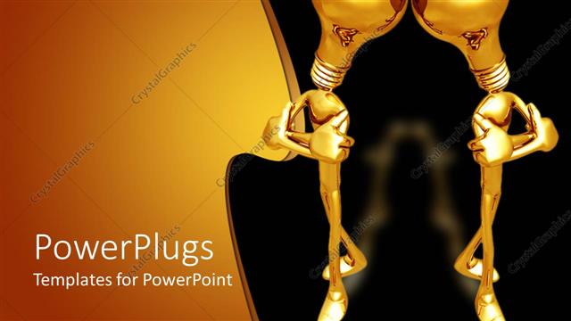  Presentation with heads - Two gold colored human characters with gold bulb heads