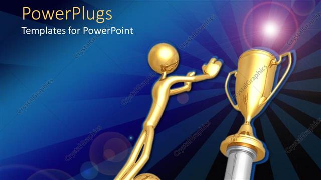  Presentation with gold trophy - Two gold colored human depictions working together to get a golden trophy cup