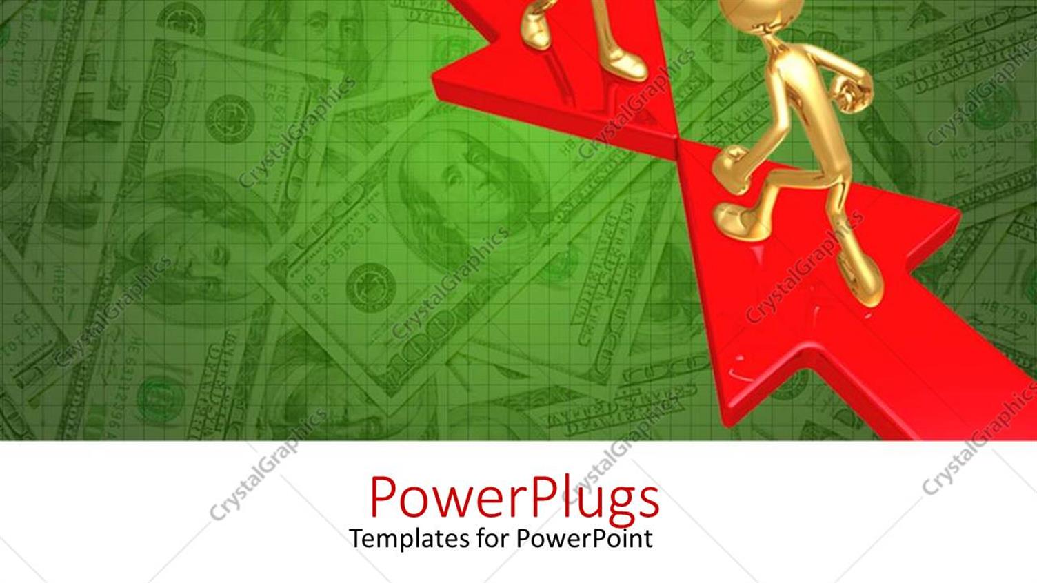 Featuring Two Gold Figures Facing off Standing on Red Arrows