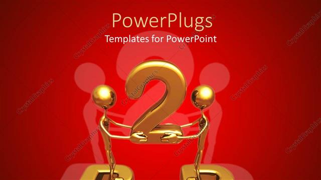  Presentation with gold - Two gold figures standing on letter Bs holding number 2