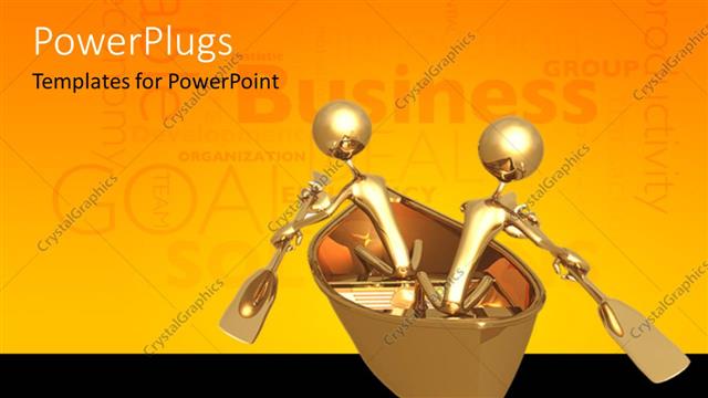  Presentation with rowing - Two gold plated men in canoe rowing with gold paddles