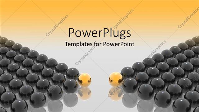  Presentation with golden - Two golden balls facing each other with each having rows of black balls behind