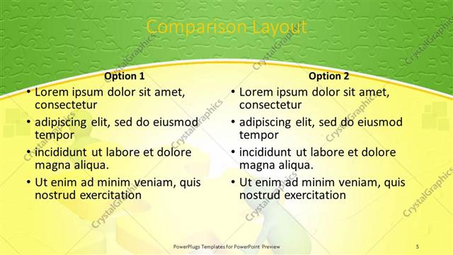 Comparison presentation slide layout