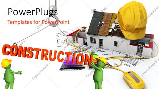  Presentation with construction - Two green colored animated construction workers with the text construction