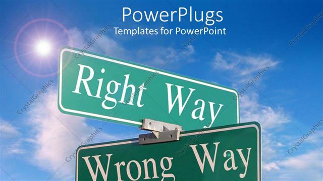  Presentation with way - Two green sign posts with white text on them