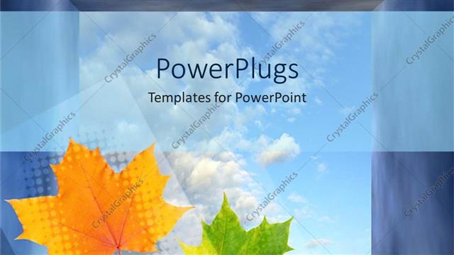  Presentation with yellow green - Two green and yellow leaves with clouds in the background