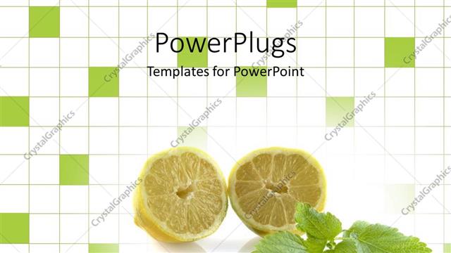 Presentation with lemon - Two halves of a lemon on a white and green checked background